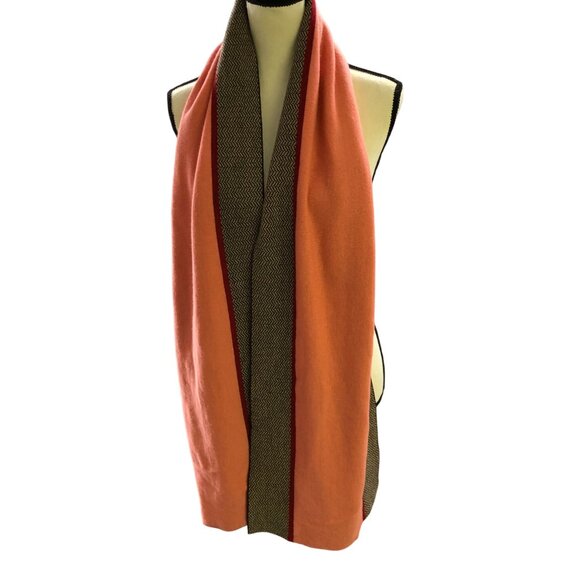 Vintage Gap Merino Wool Rectangle Scarf Womens Pink Brown Herringbone Winter - Picture 1 of 9